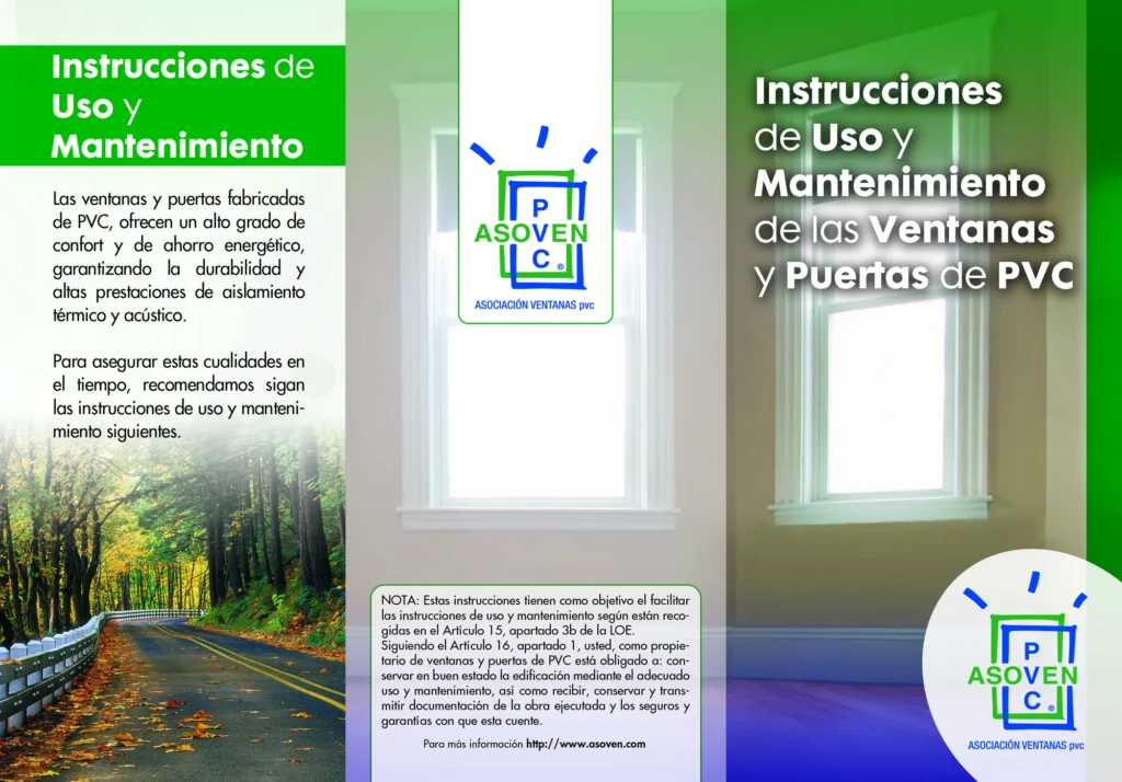 Folleto de ASOVEN con las instrucciones de uso y mantenimiento de las ventanas y puertas de PVC